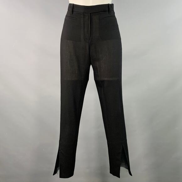 ANN DEMEULEMEESTER Size 8 Black Wool Flat Front Ankle Slit Dress Pants - Picture 1 of 6